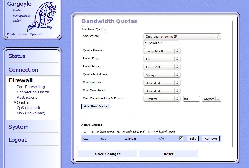 Bandwith Quota Interface